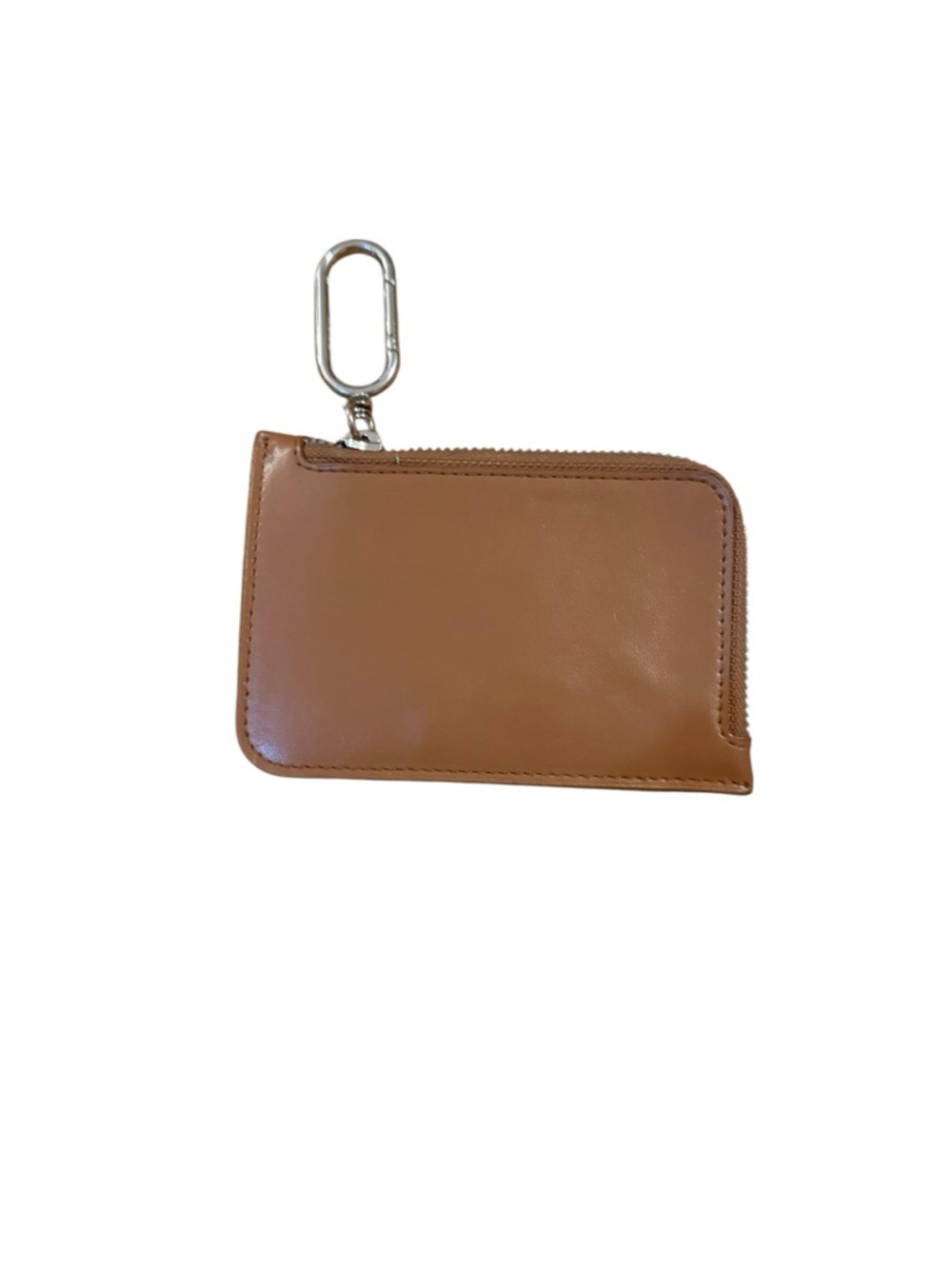 Leather Zip Card Wallet with Key Clip - Brown